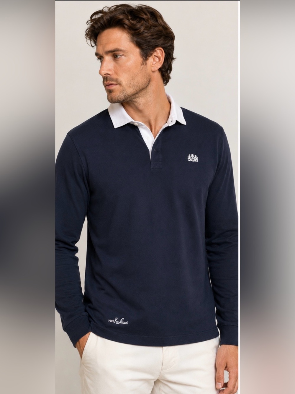 Van Laack x Lufthansa First Class Rugby Polo Shirt Men’s L Navy White Long Sleev